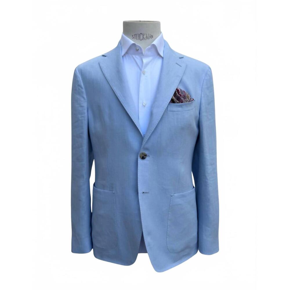 NEW AGNONA men's linen blazer jacket in light blue
